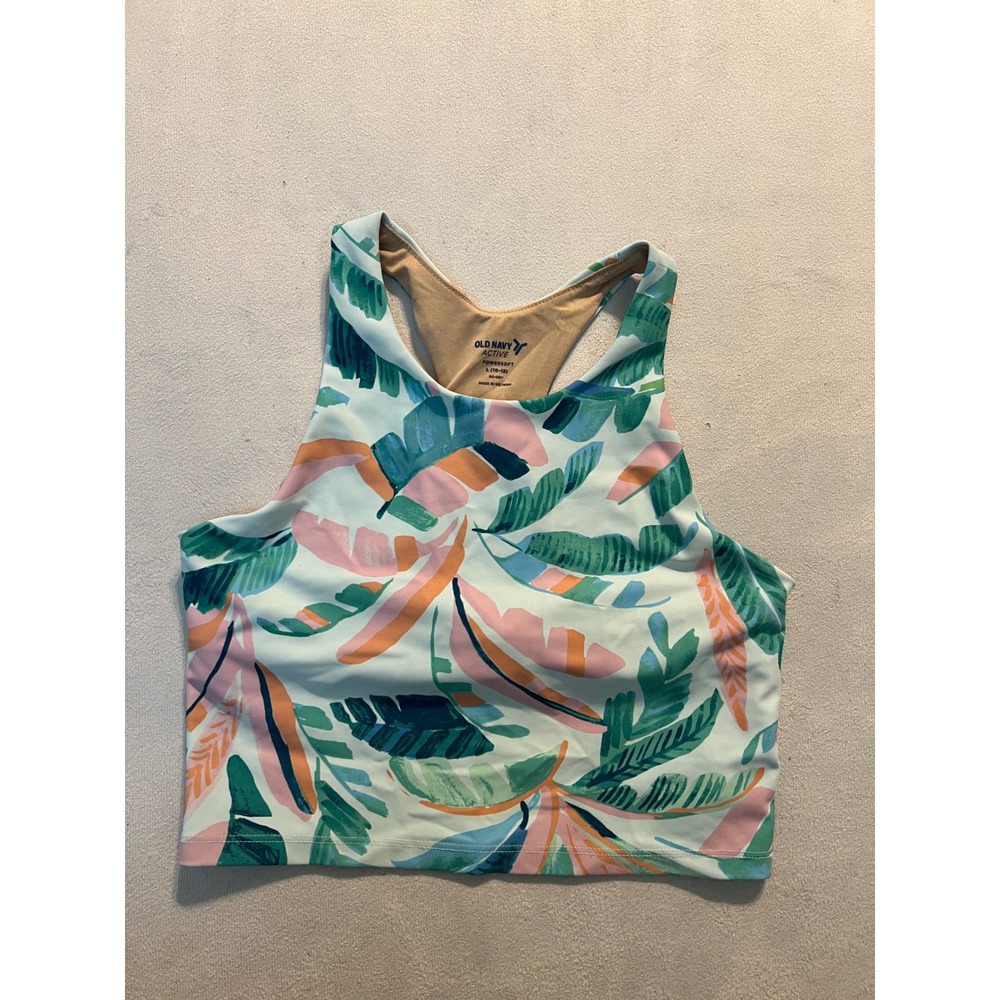 Old Navy Girls Powersoft Go-Dry Tropical Palm Swimsuit Top L 10-12 Multicolor